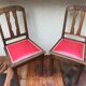 Pair of old chairs art deco in sculpted wood & vintage red leather seat