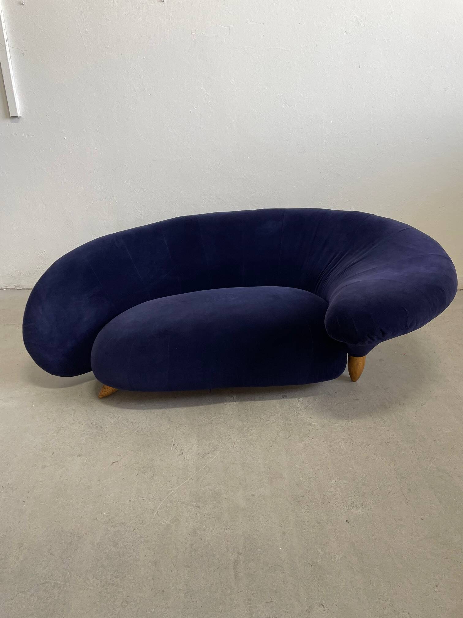 Vintage Organic Form Curved Velvet Sofa, Late 20th Century