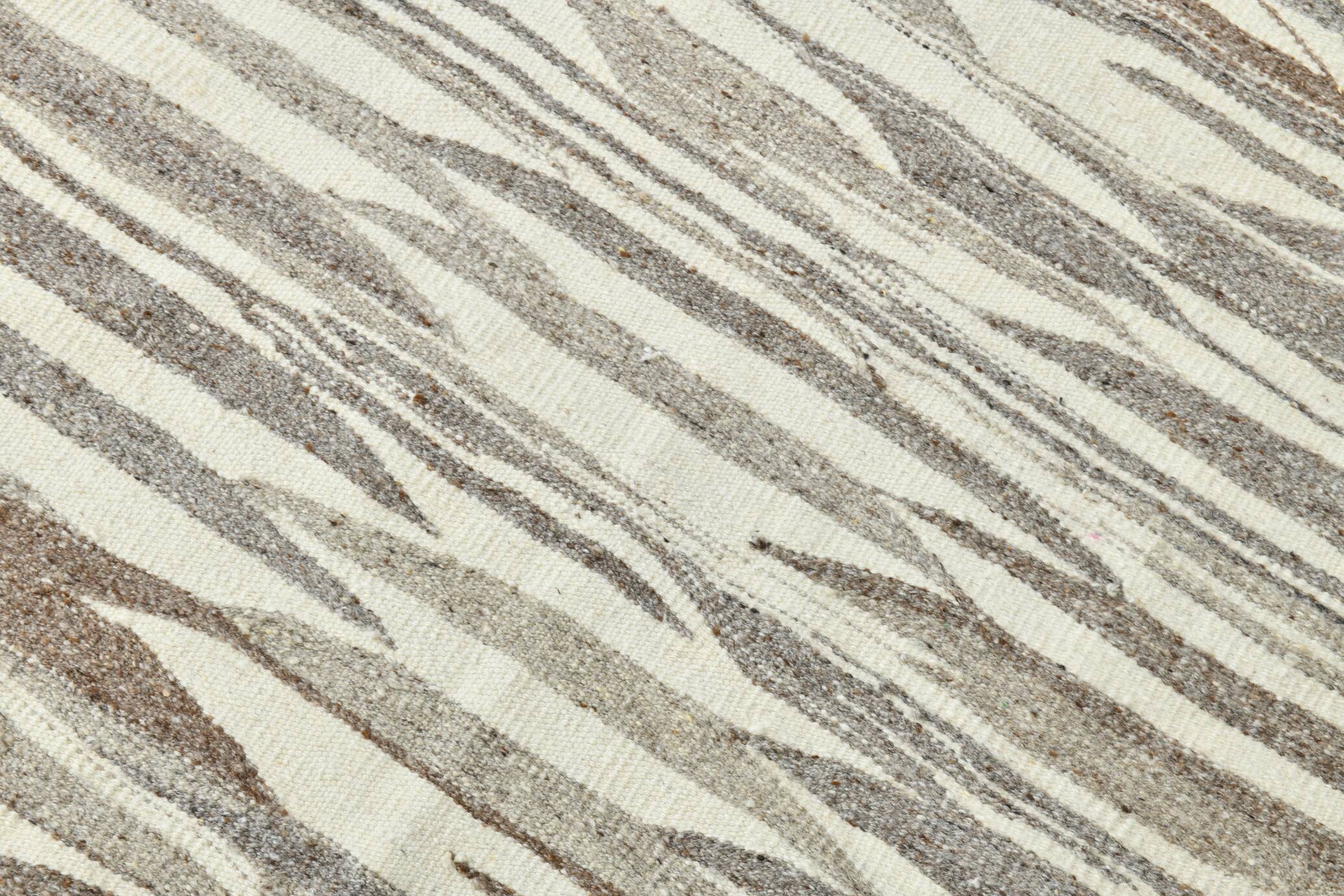 3x12 Brown & Beige Striped Vintage Kilim Runner Rug, 94x358Cm