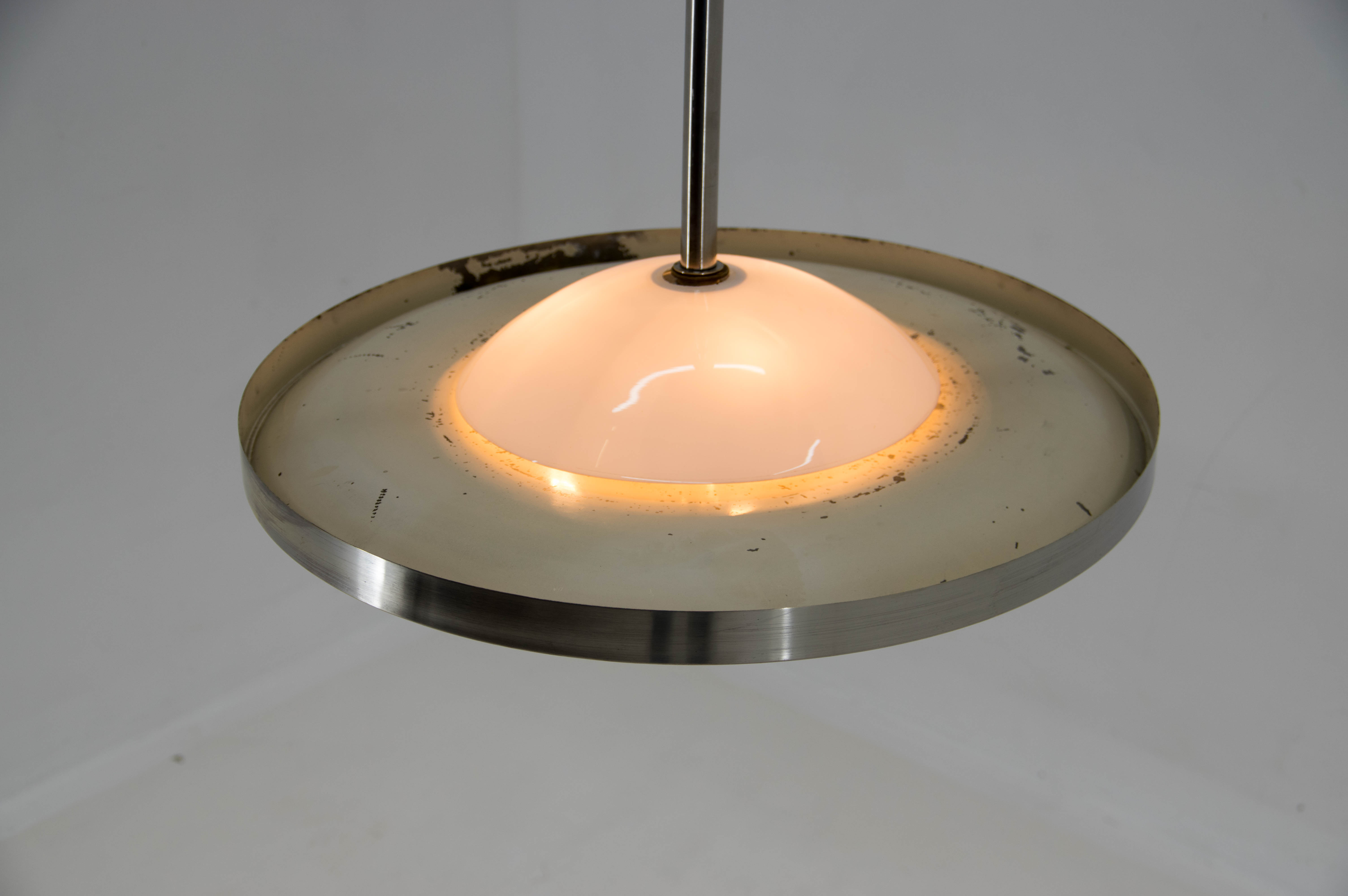 Nickel-plated bauhaus chandelier, czechoslovakia, 1930s