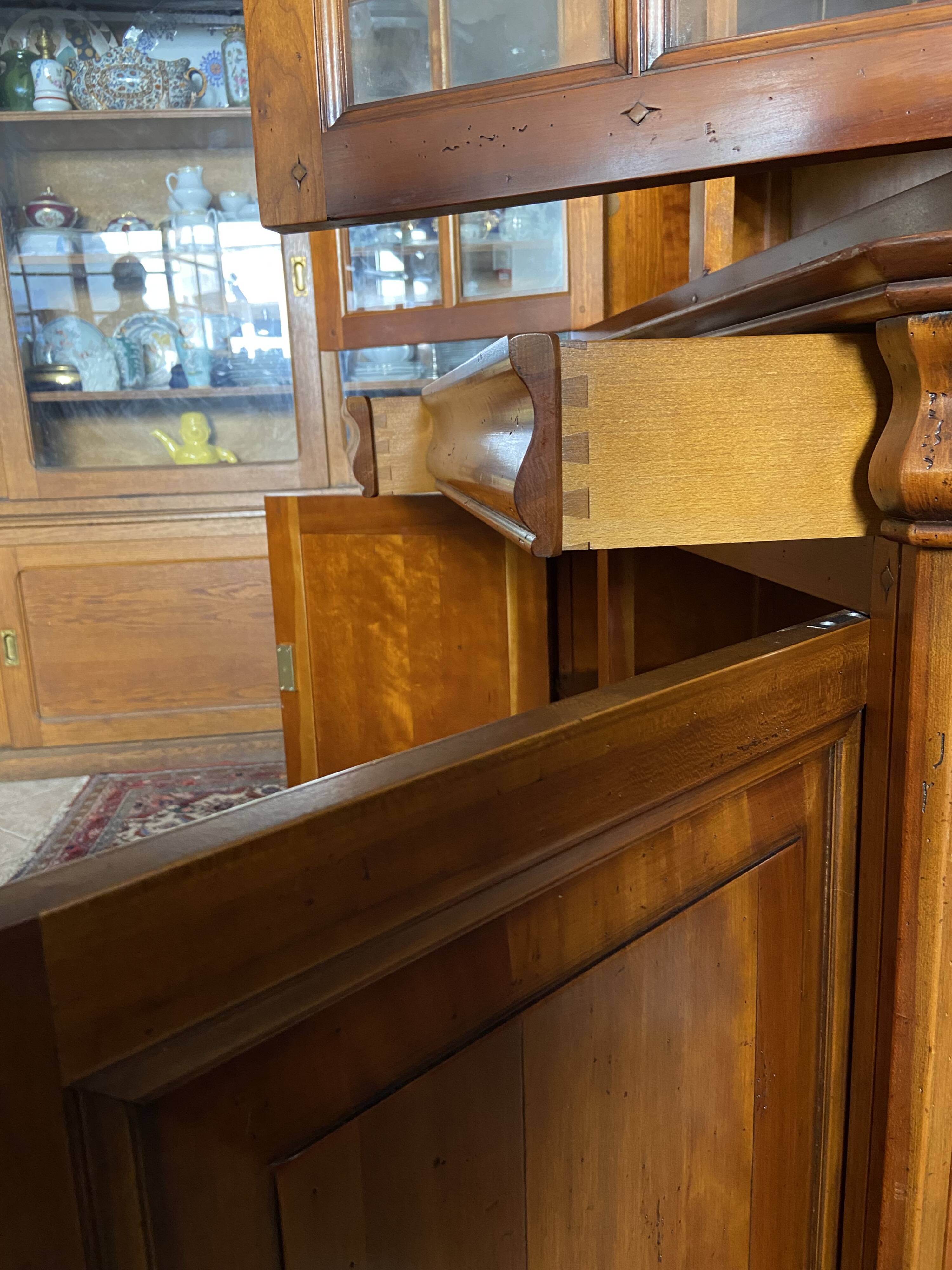 Library buffet two-body display cabinet solid cherry Louis-Philippe