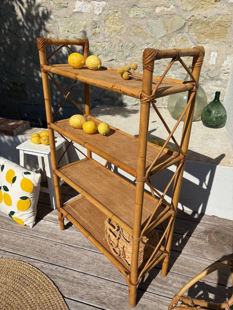 Vintage rattan bookshelf