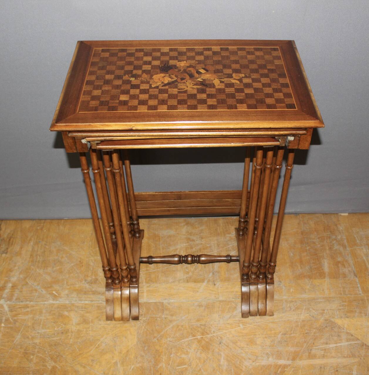 Set of Four Nesting Tables in Flower Marquetry circa 1900