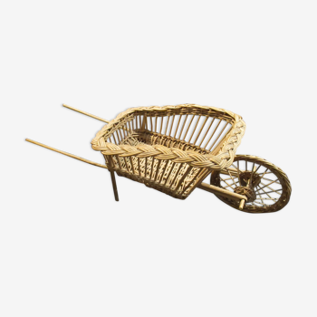 Fun wicker basket, late nineteenth, in the shape of a wheelbarrow.