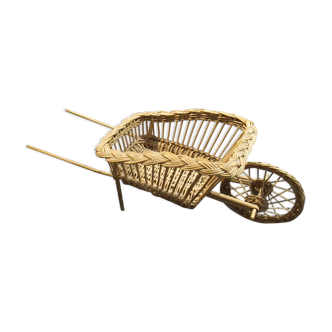 Fun wicker basket, late nineteenth, in the shape of a wheelbarrow.