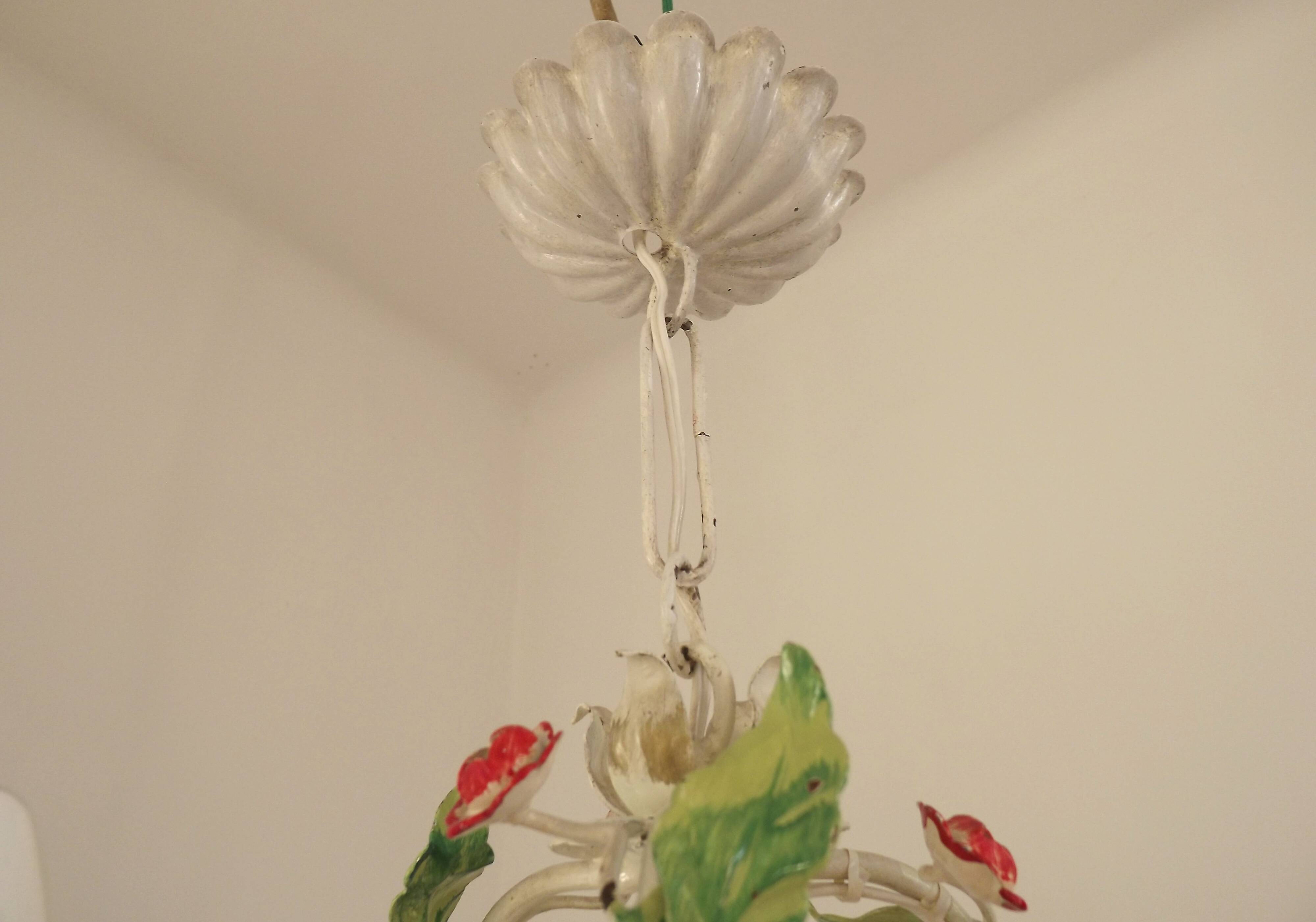 Romantic Vintage Italian Metal 3 Light Cage Chandelier Circa 1930s/40s