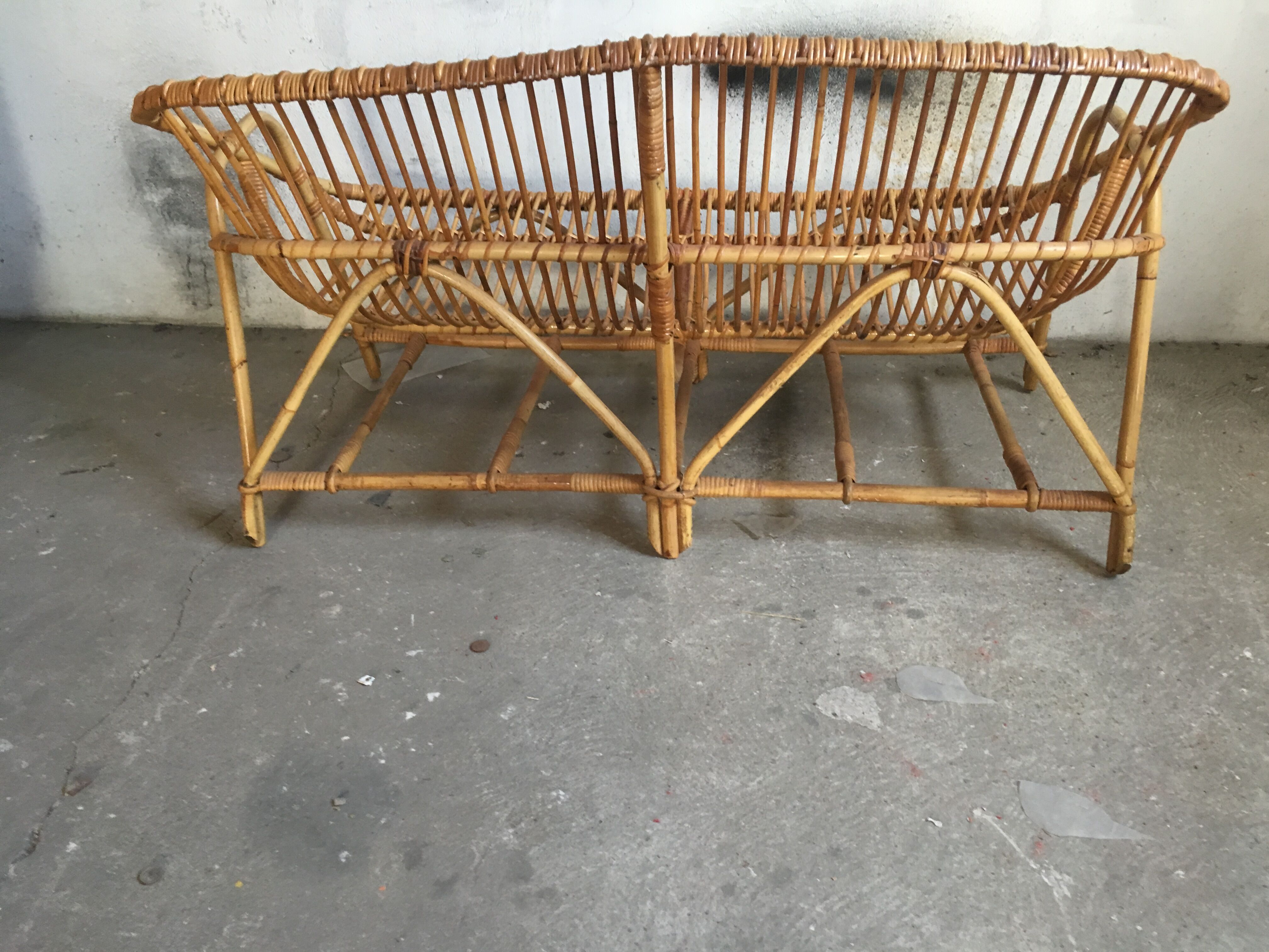 Sofa bench vintage rattan