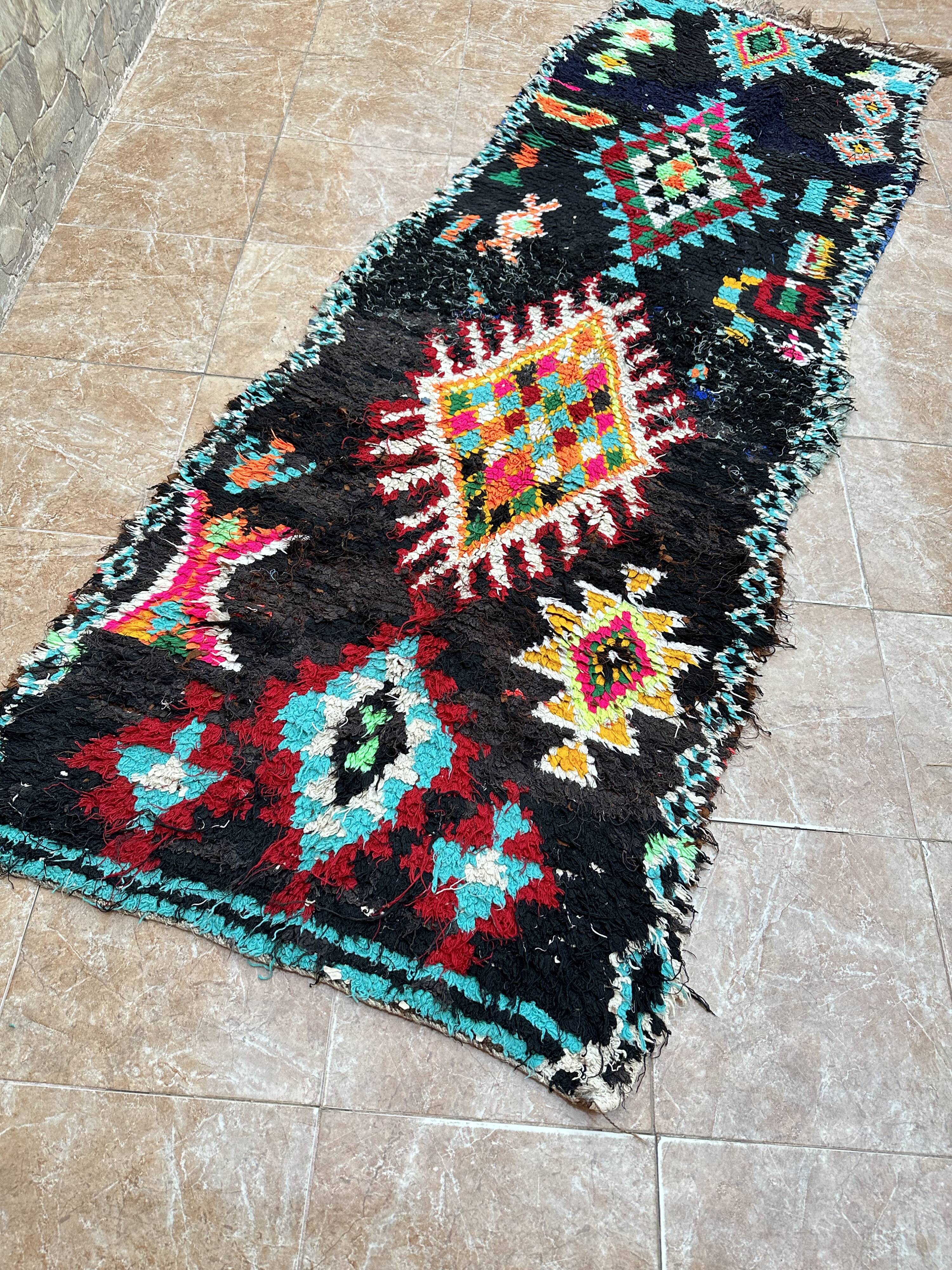 Vintage Berber Boucherouite hallway runner: Moroccan rug