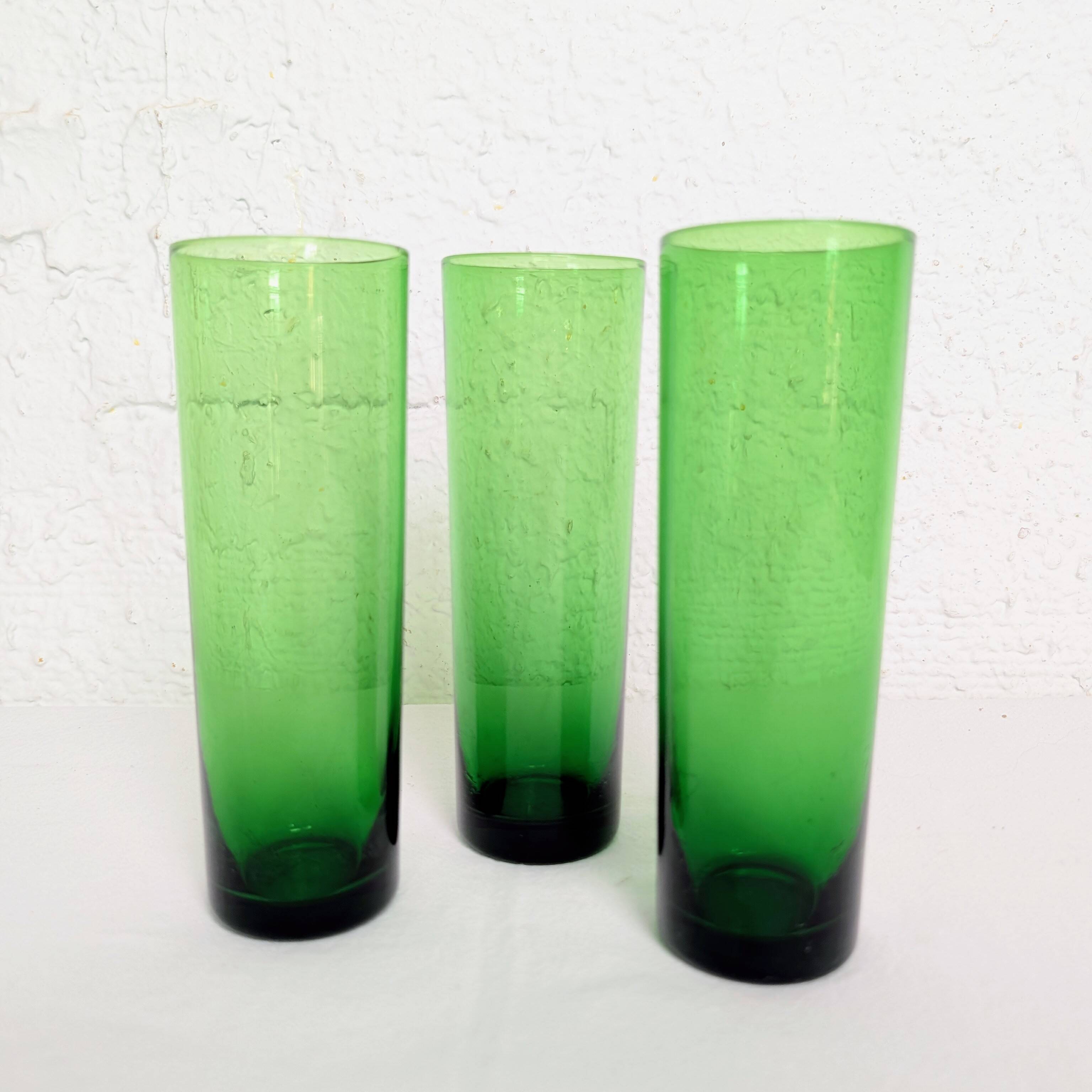 Trio de grands verres long drink en verre bullé vert