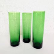 Set of three large long drink glasses in green bubble glass.