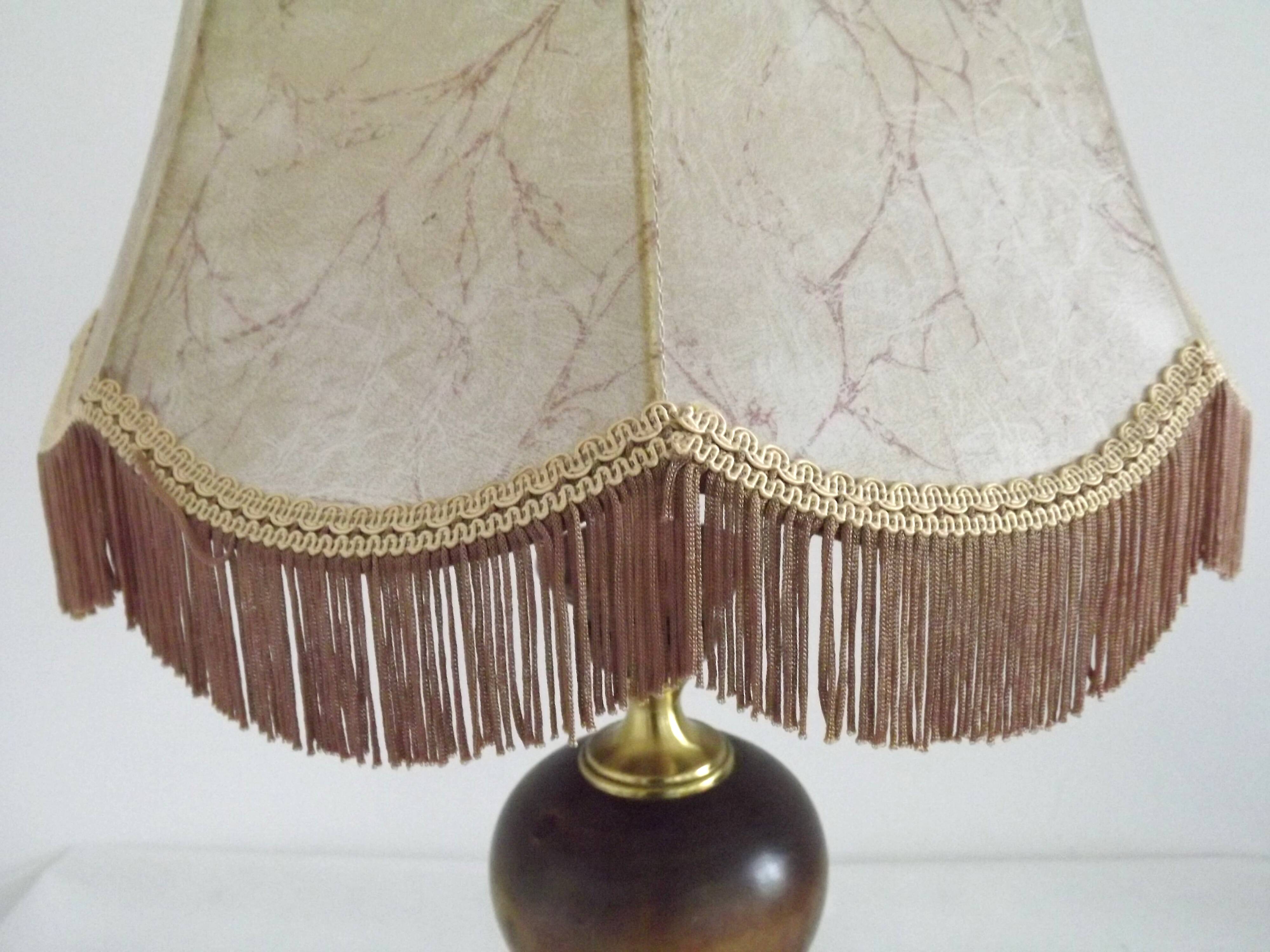 Vintage French Country Style Lamp Turned Wood Base & Hide Skin Shade