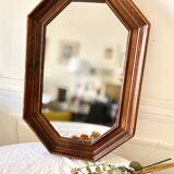 Vintage dark wood octagonal mirror