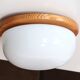 Ceiling lamp round wall lamp, pine base, opaque white glass, 70s