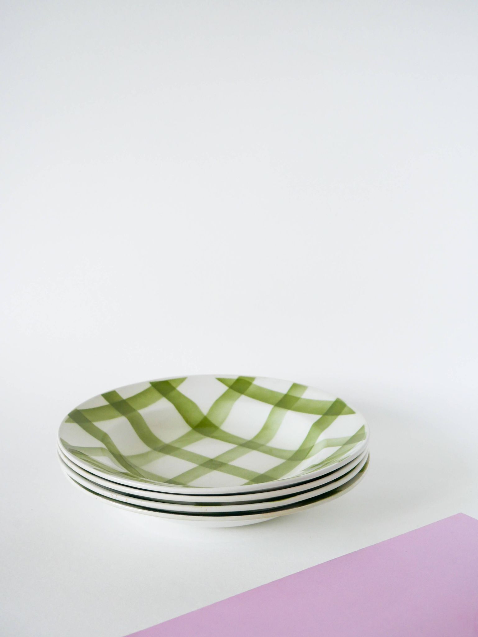 Set of 4 Moulin des Loups soup plates, Scottish model, green tiles, 1950