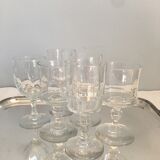 6 old mismatched water glasses