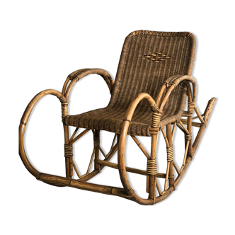 Rocking chair en rotin et osier tréssé années 1900