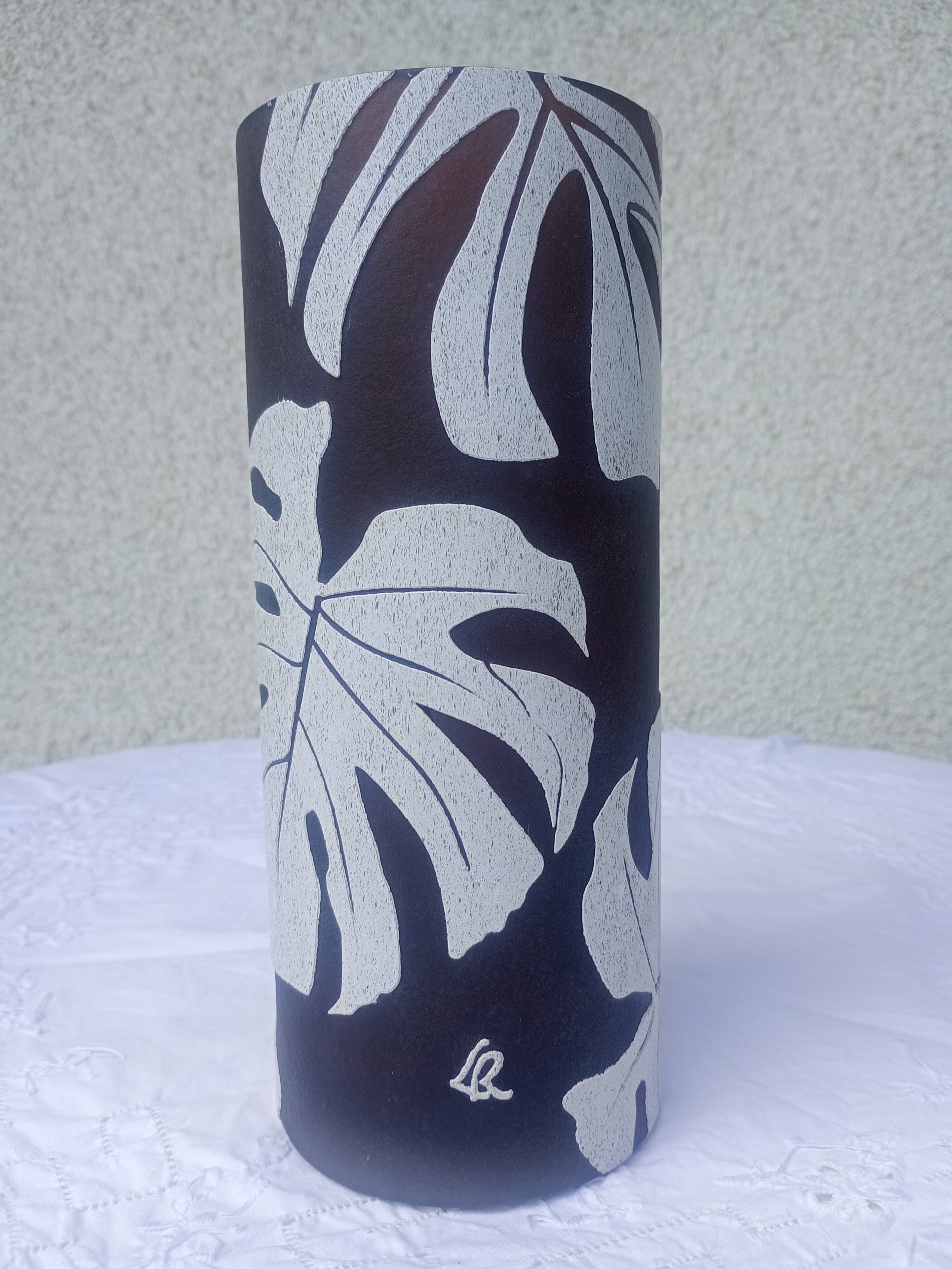 Passavant La Rochère LR - Vase cylindre en Pâte de verre aux Philodendrons