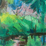 Tableau "Reflets dans l'eau" HST de 1942 par Marcelle GUETTA-FATTAL (1922-2009)