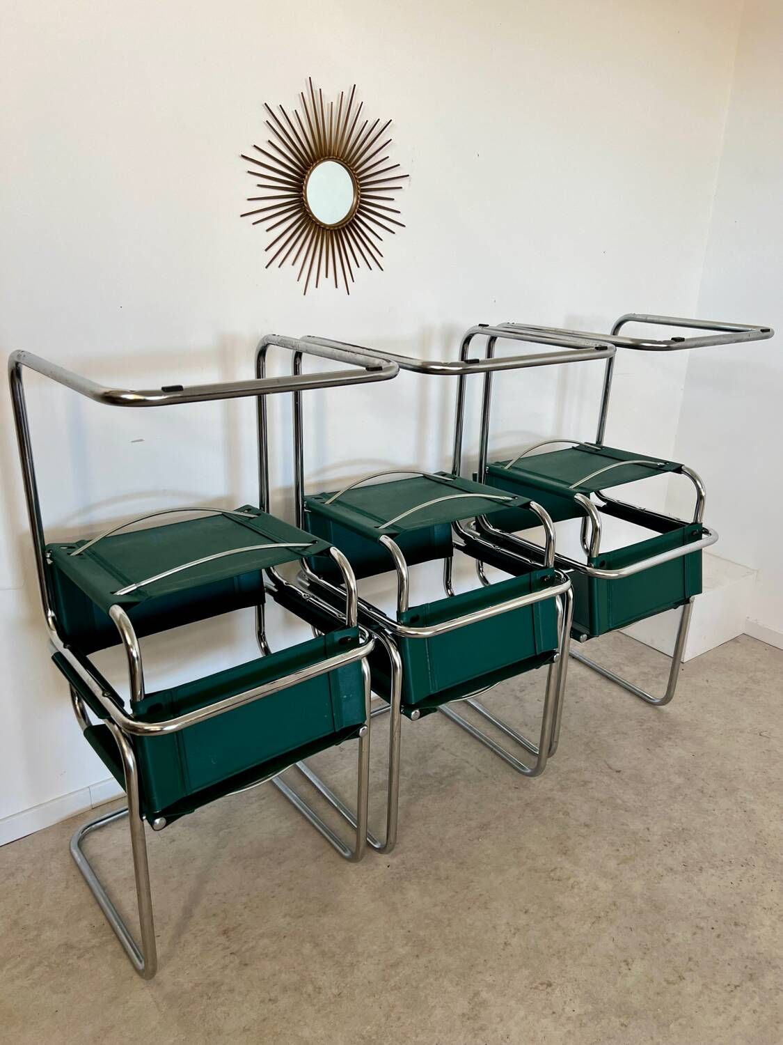 Set of 6 tubular chairs Bauhaus style design 80s/90s green