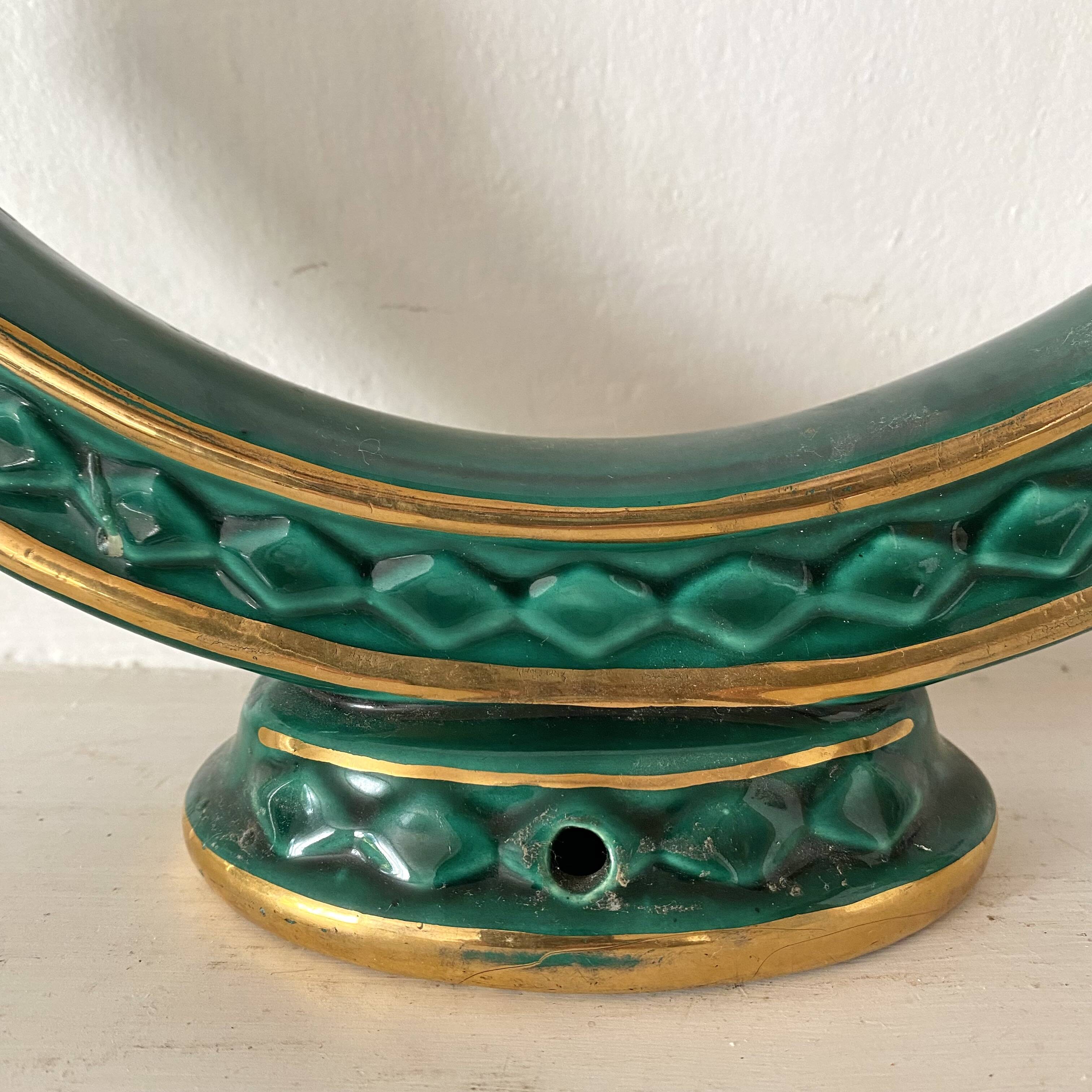 Bougeoir double art déco vert et or
