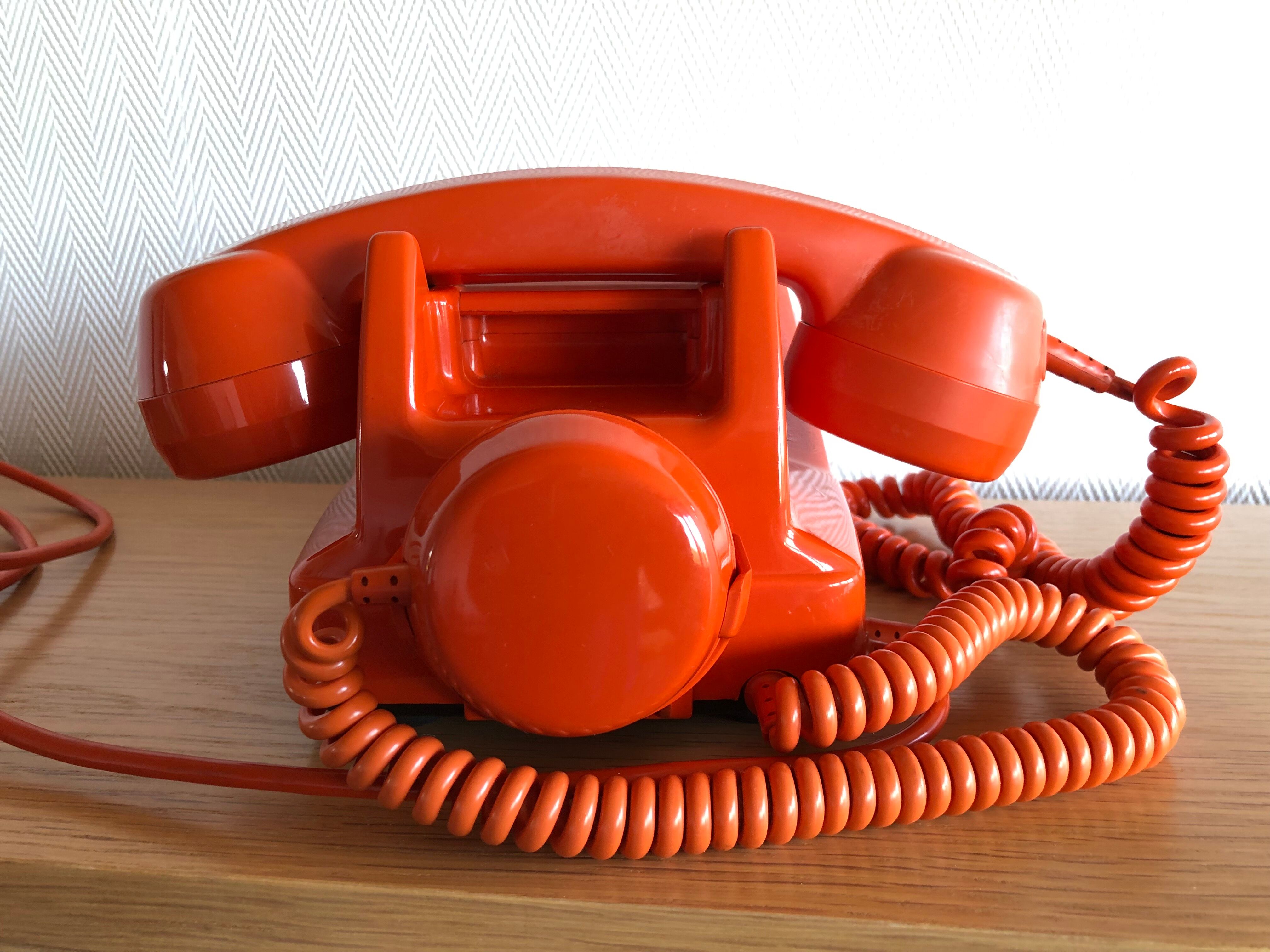 Vintage Orange Socotel dial phone, 1978