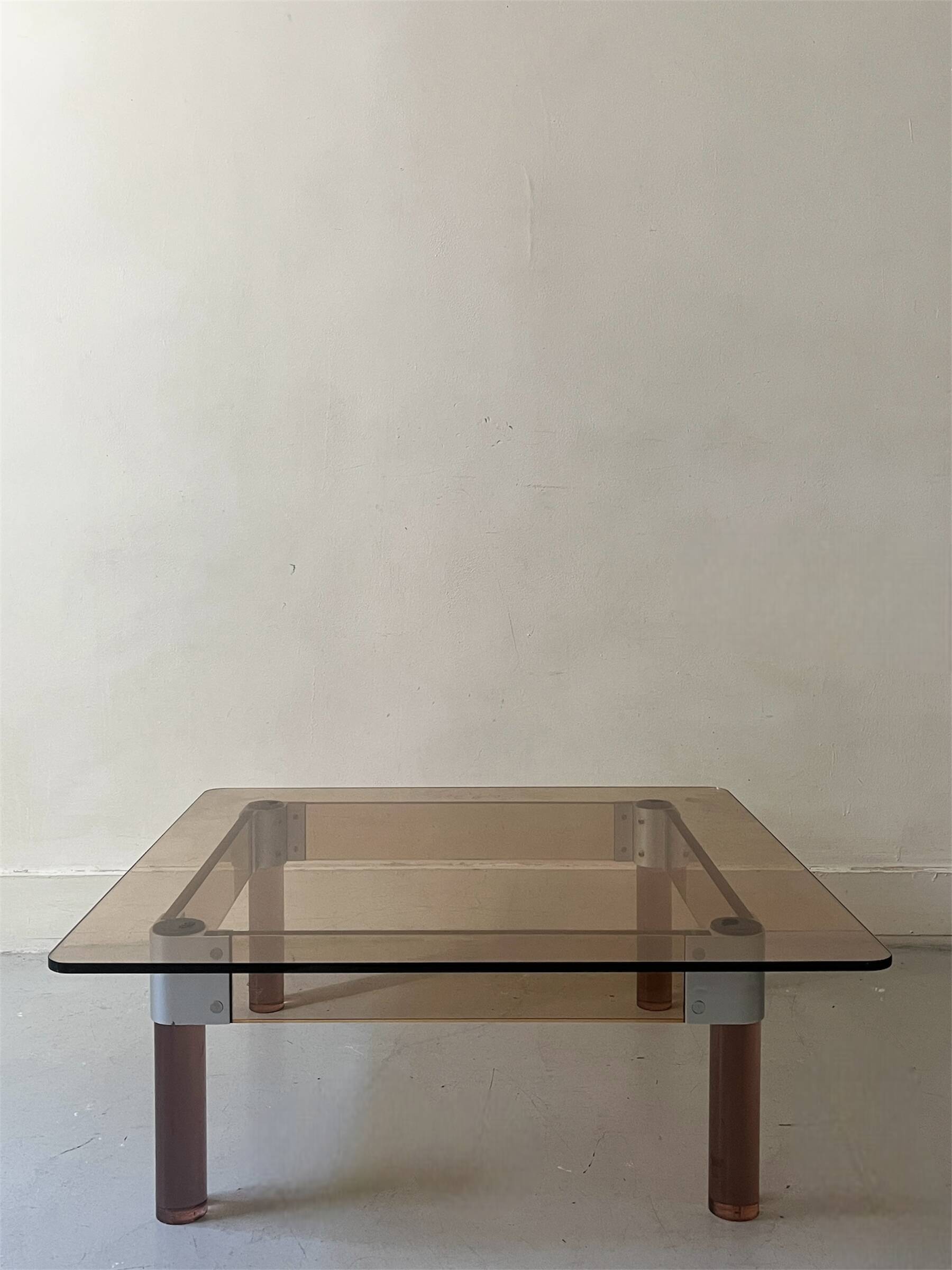 Square coffee table in smoked brown plexiglass and chrome, 1970s design