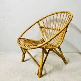Adult basket armchair in vintage wicker rattan 1960s