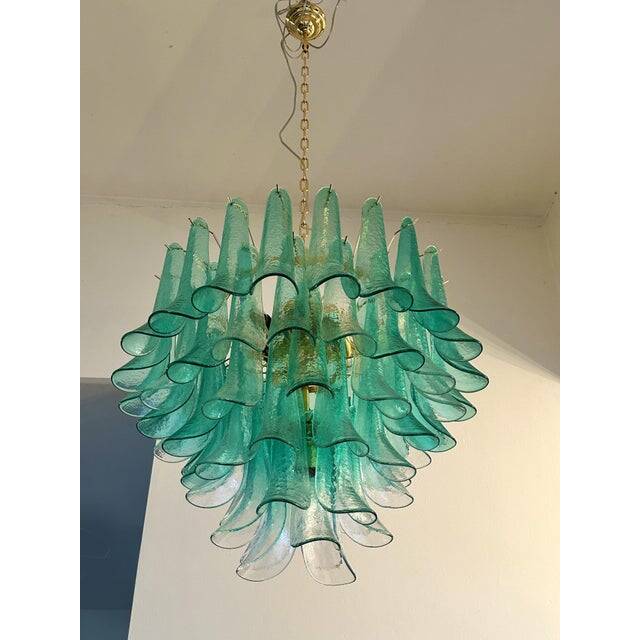 Mid-Century Modern Style Green-Wather “Sella” Petali Chandelier in Mazzega