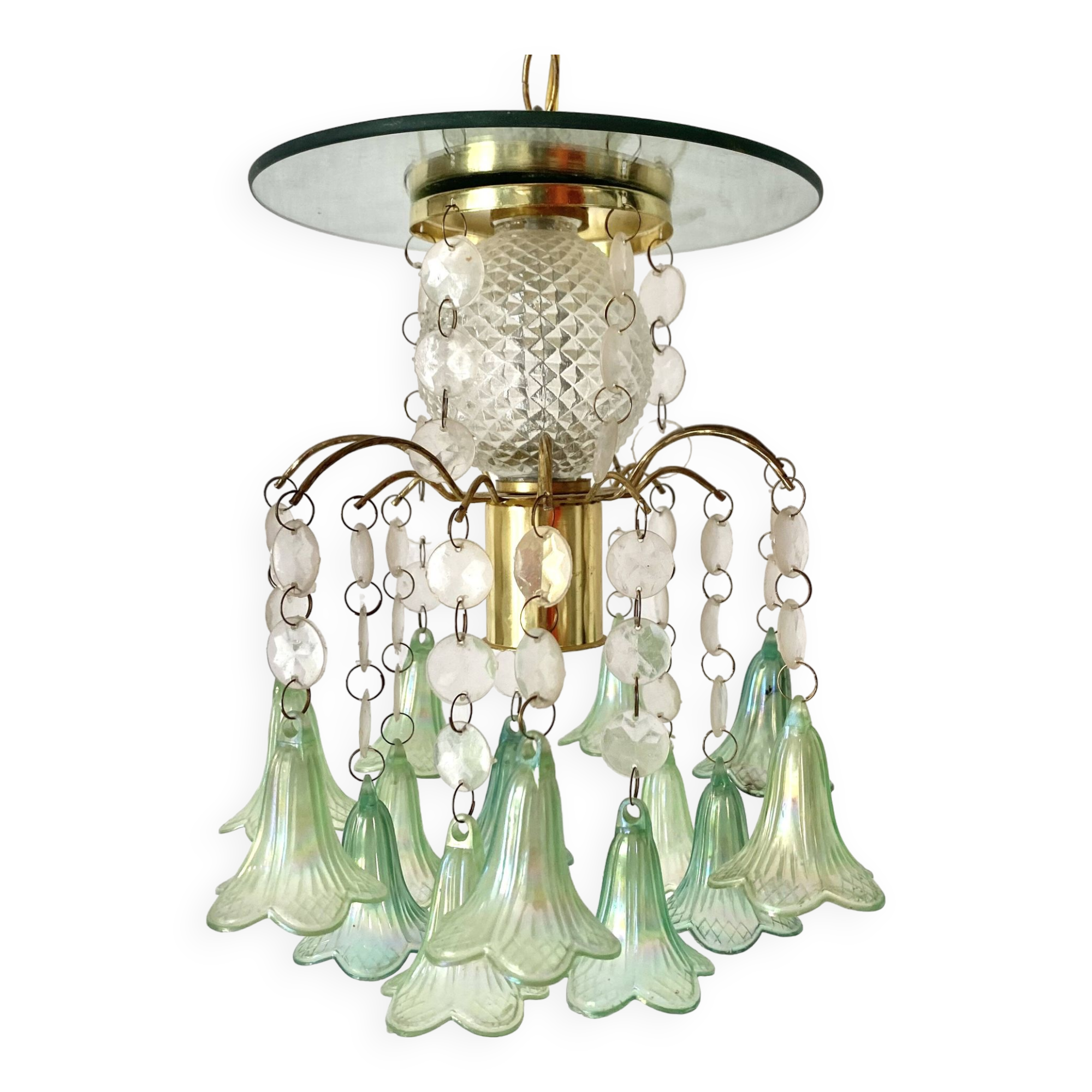 Vintage pendant lamp with tassels and bells