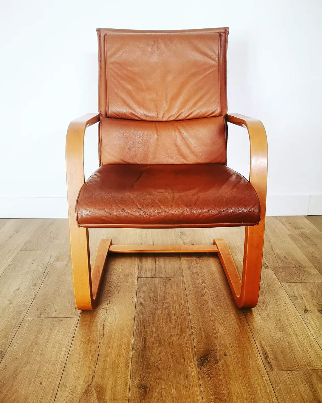 Camel leather sled chair from Mace