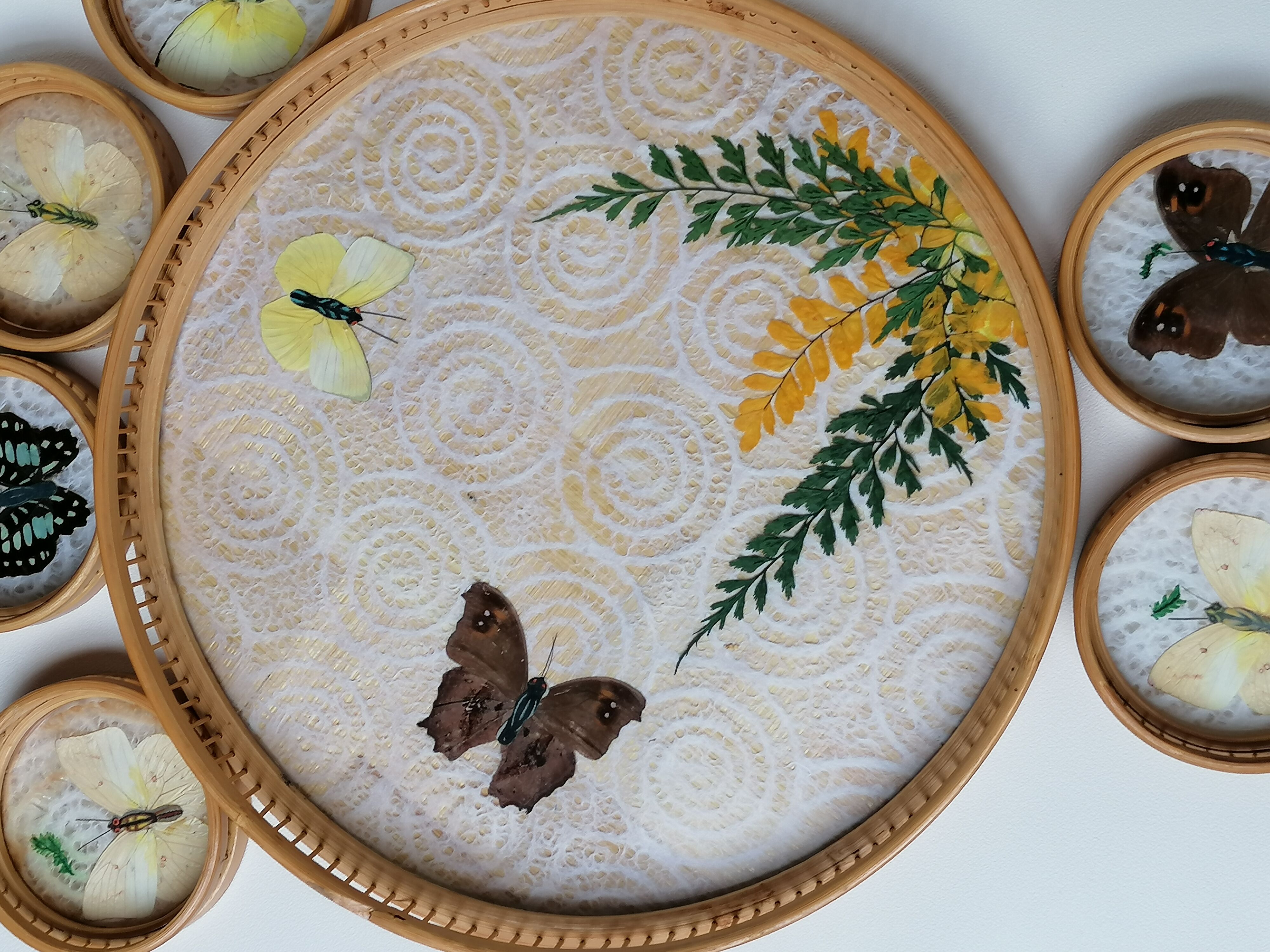 Butterfly rattan tray and coaster