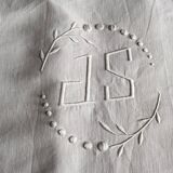 Antique hand embroidered linen 1 sheet 2 pillowcases 1 bolster cover