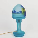 Lampe champignon Art déco en verre bleu