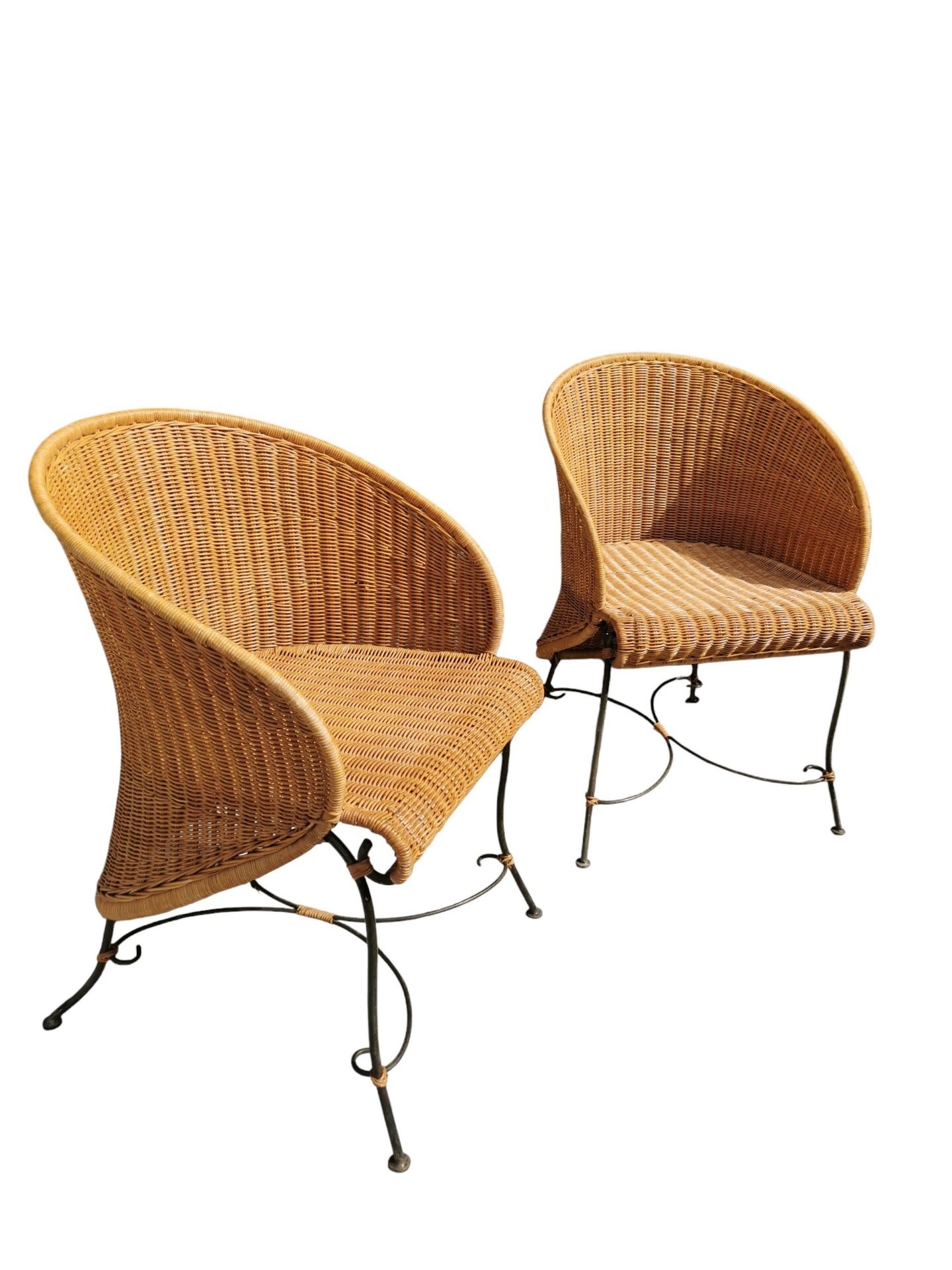 2 fauteuils en rotin et fer forgé