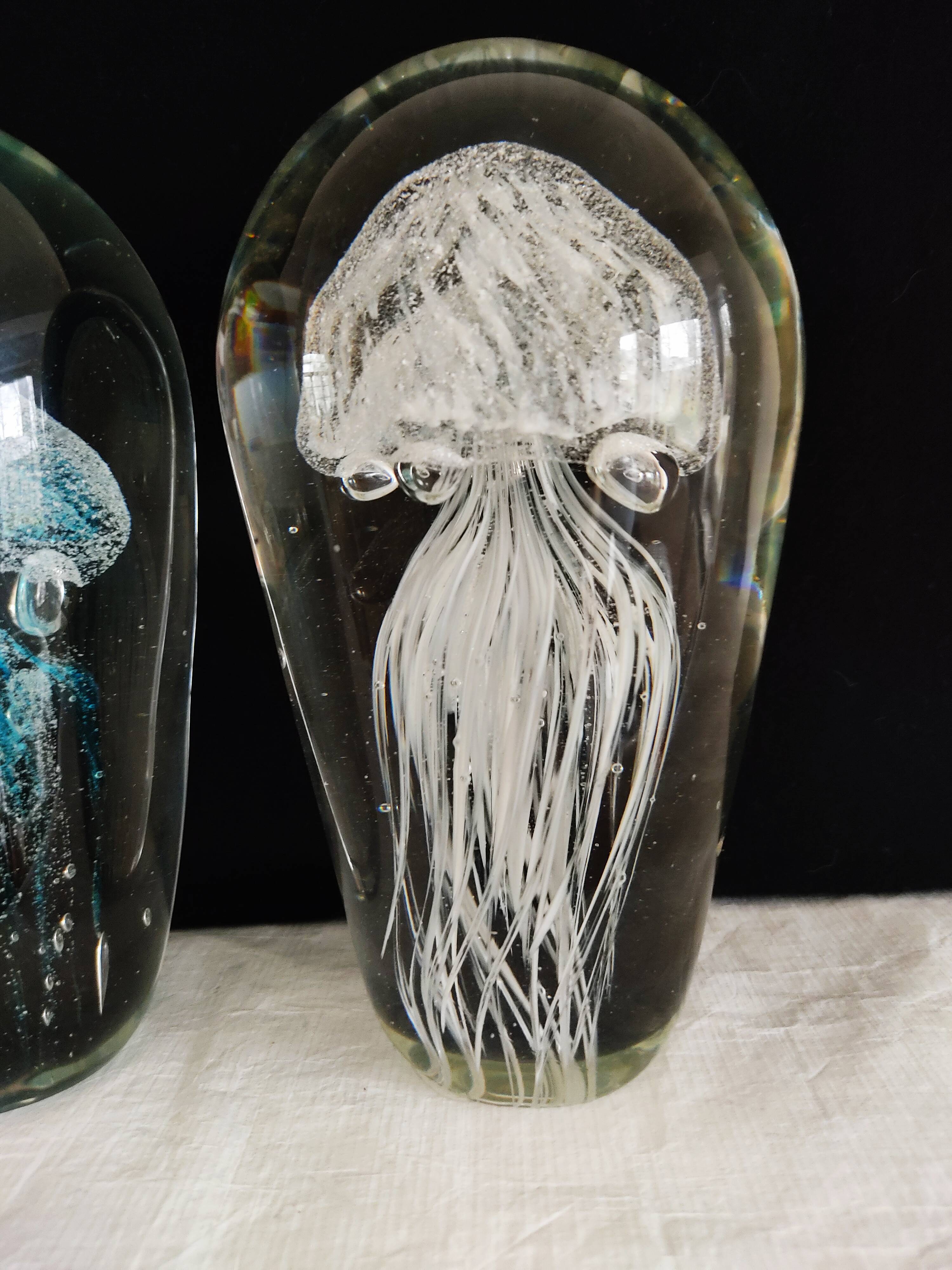 Set of two paperweights vintage jellyfish sulphide