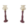 Lampes à poser vintage – Pieds bois repeints mauve brillant + globes a
