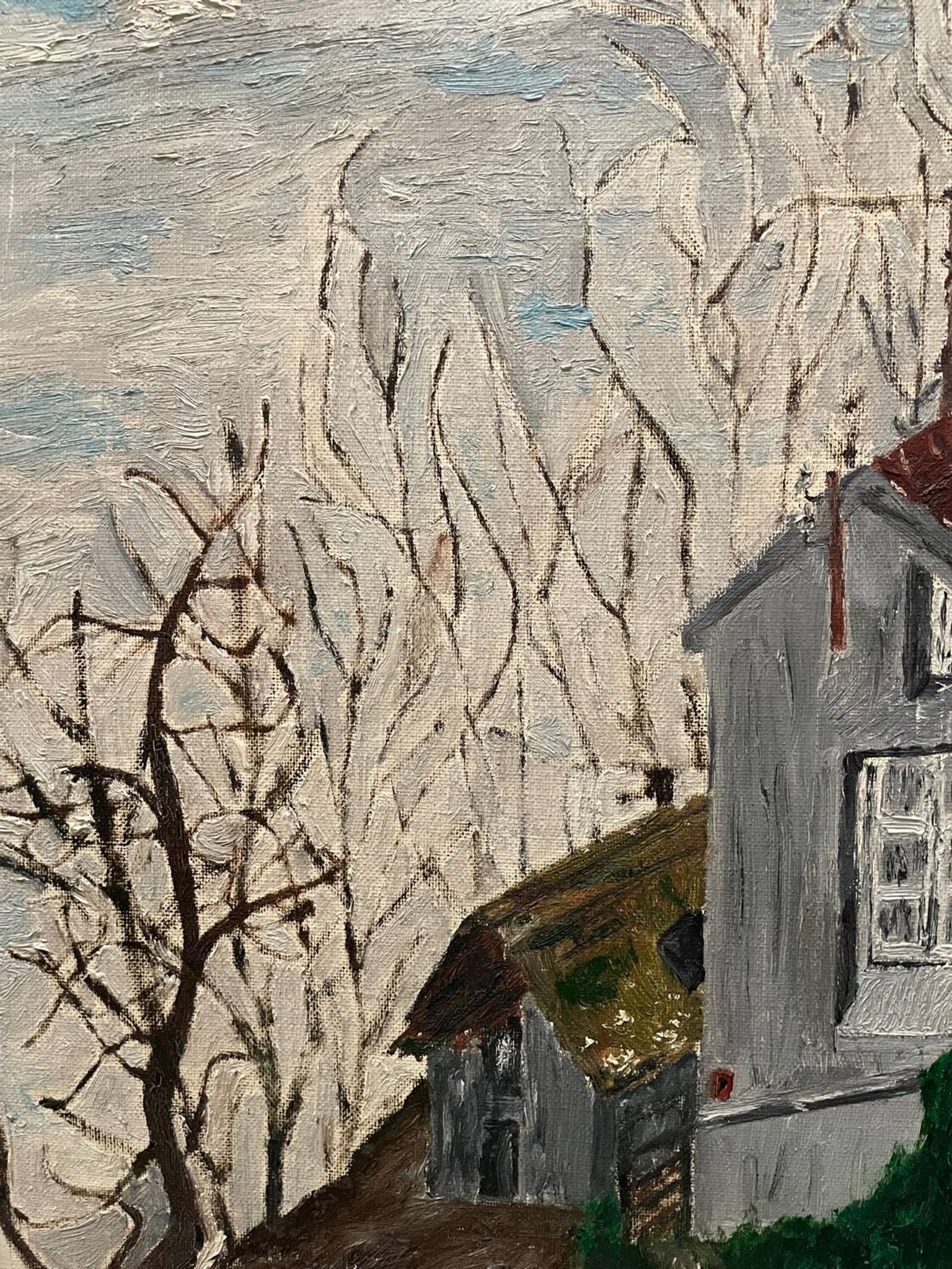 Tableau paysage représentant des maisons Coupet 1971