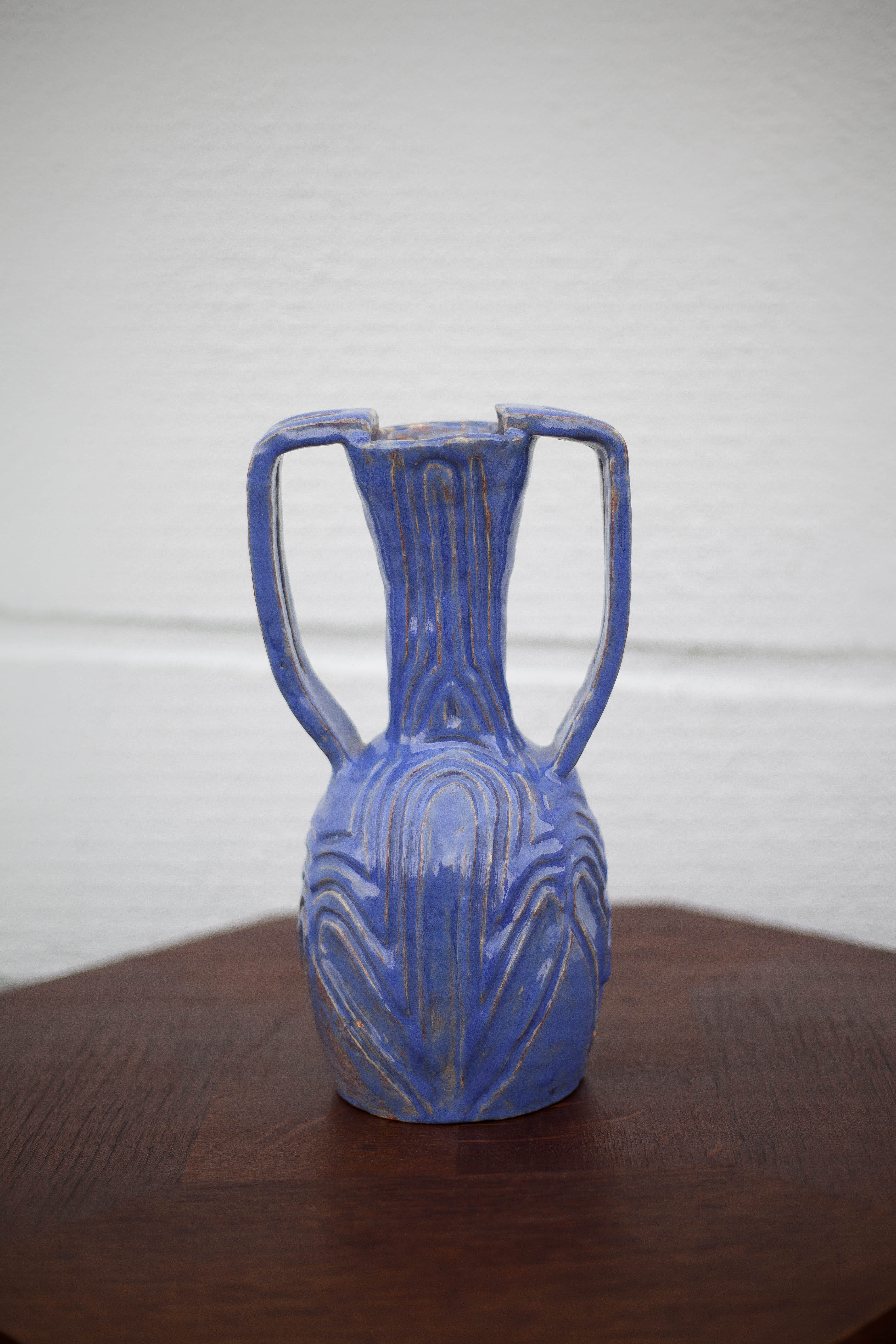 Vase in brutalist blue glazed terracotta 70