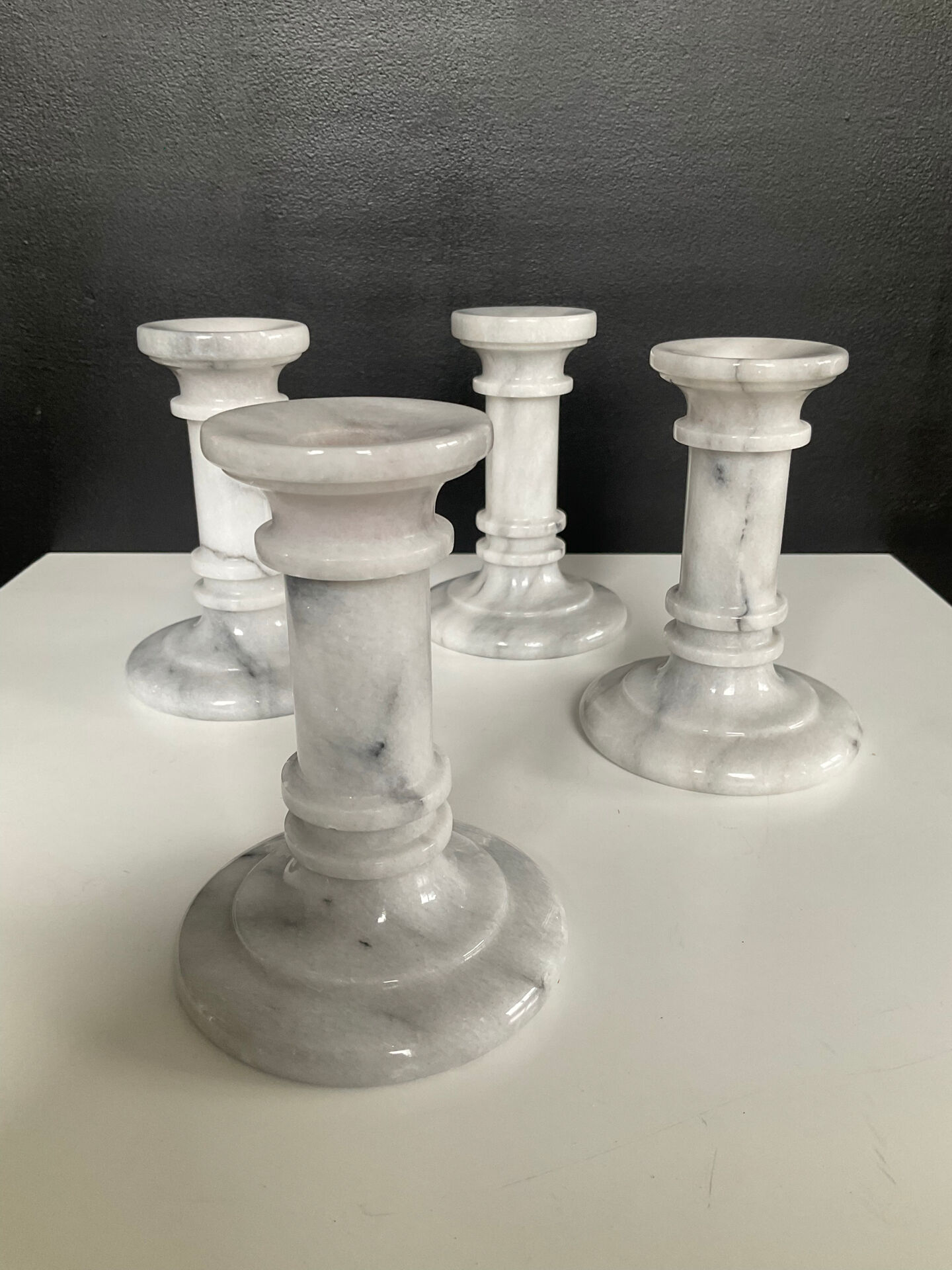 Set of 4 vintage Carrara marble candle holders
