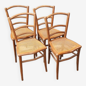 série 4 ancienne chaises bistrot bois assises cannées