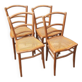 série 4 ancienne chaises bistrot bois assises cannées