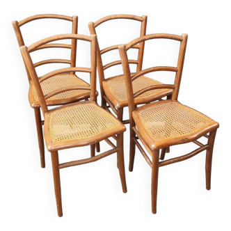 series 4 old wooden bistro chairs with cane seats