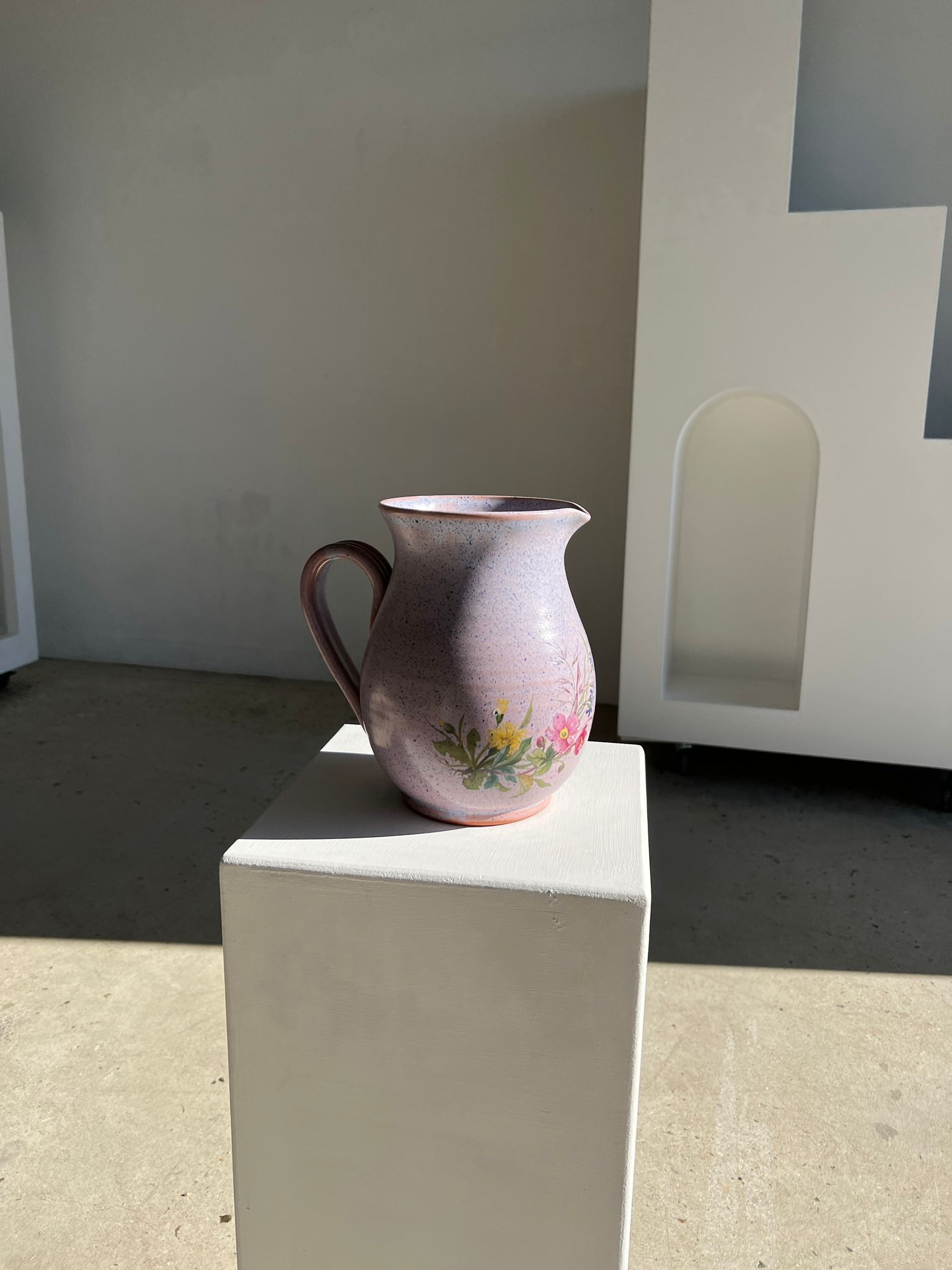 Vintage purple carafe with field flower patterns H:20cm