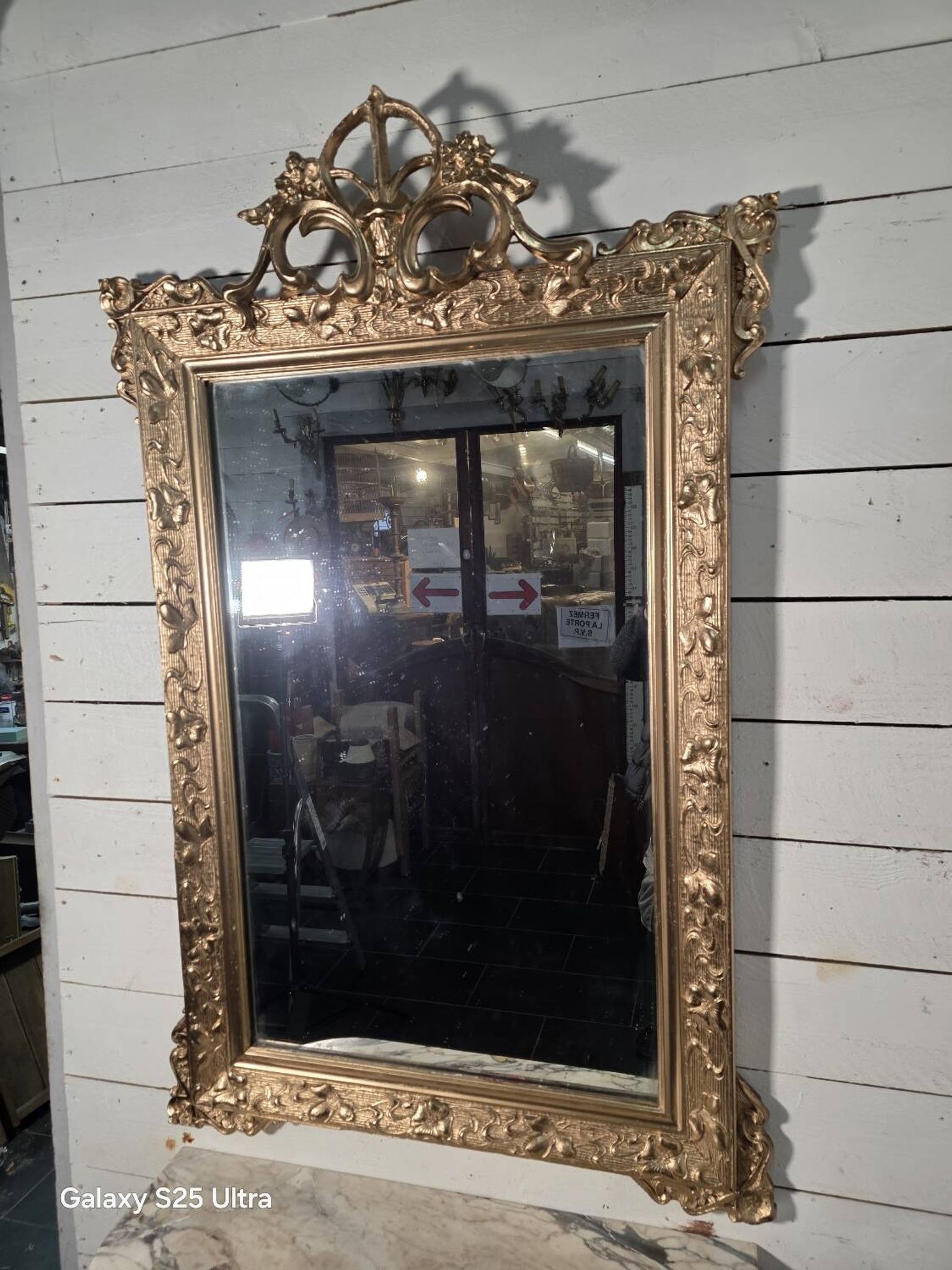Antique Art Nouveau gilded mirror, 138cm