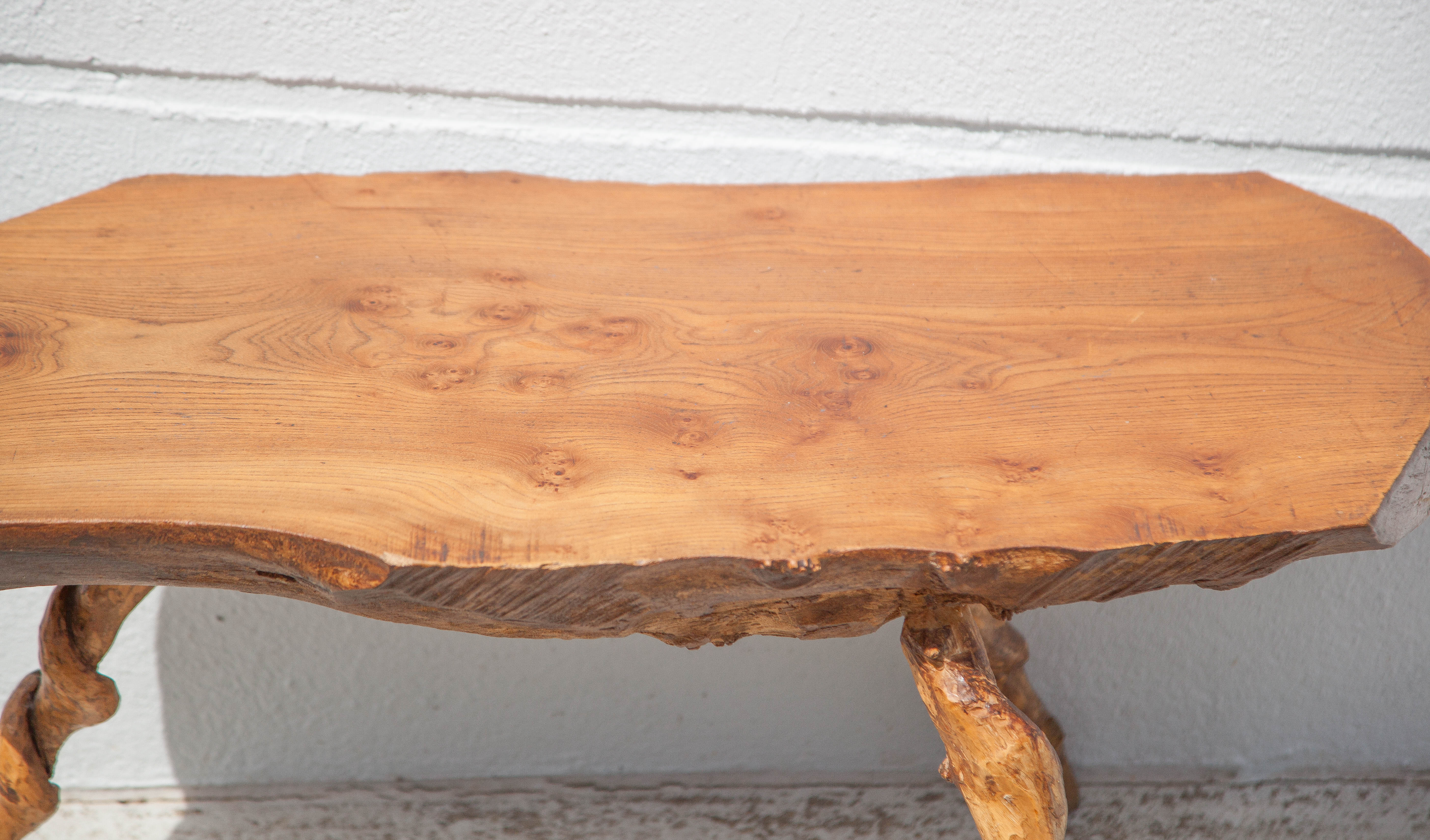 Tripod wood table, root table, natural wood table, vintage coffee table, brutalist