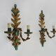 Pair of gold metal wall lights with turquoise glass inlay. 70