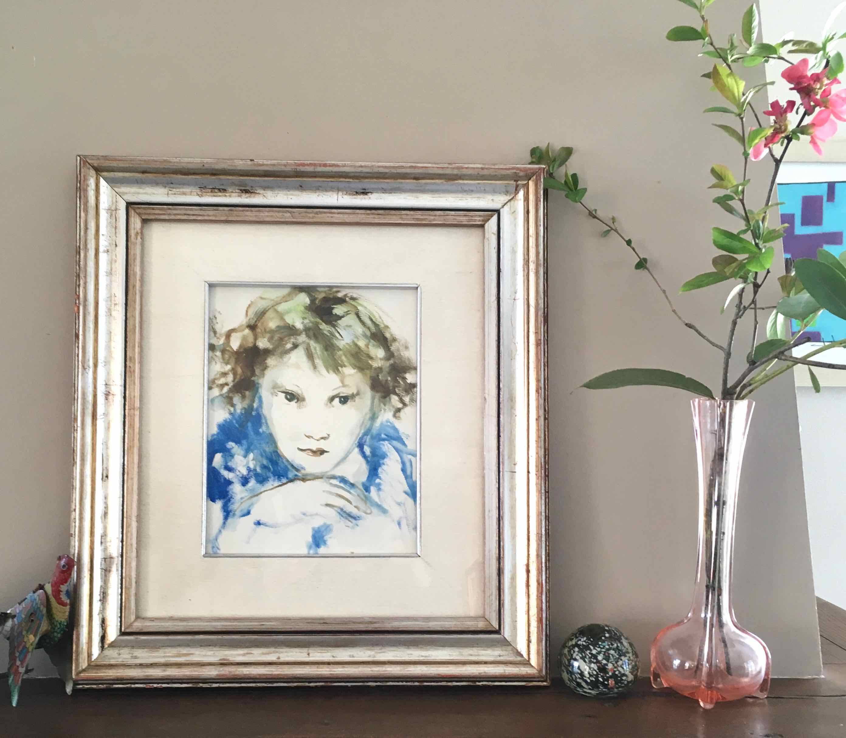 Tableau ancien portrait de fillette
