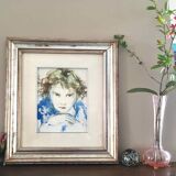 Old painting portrait of a little girl