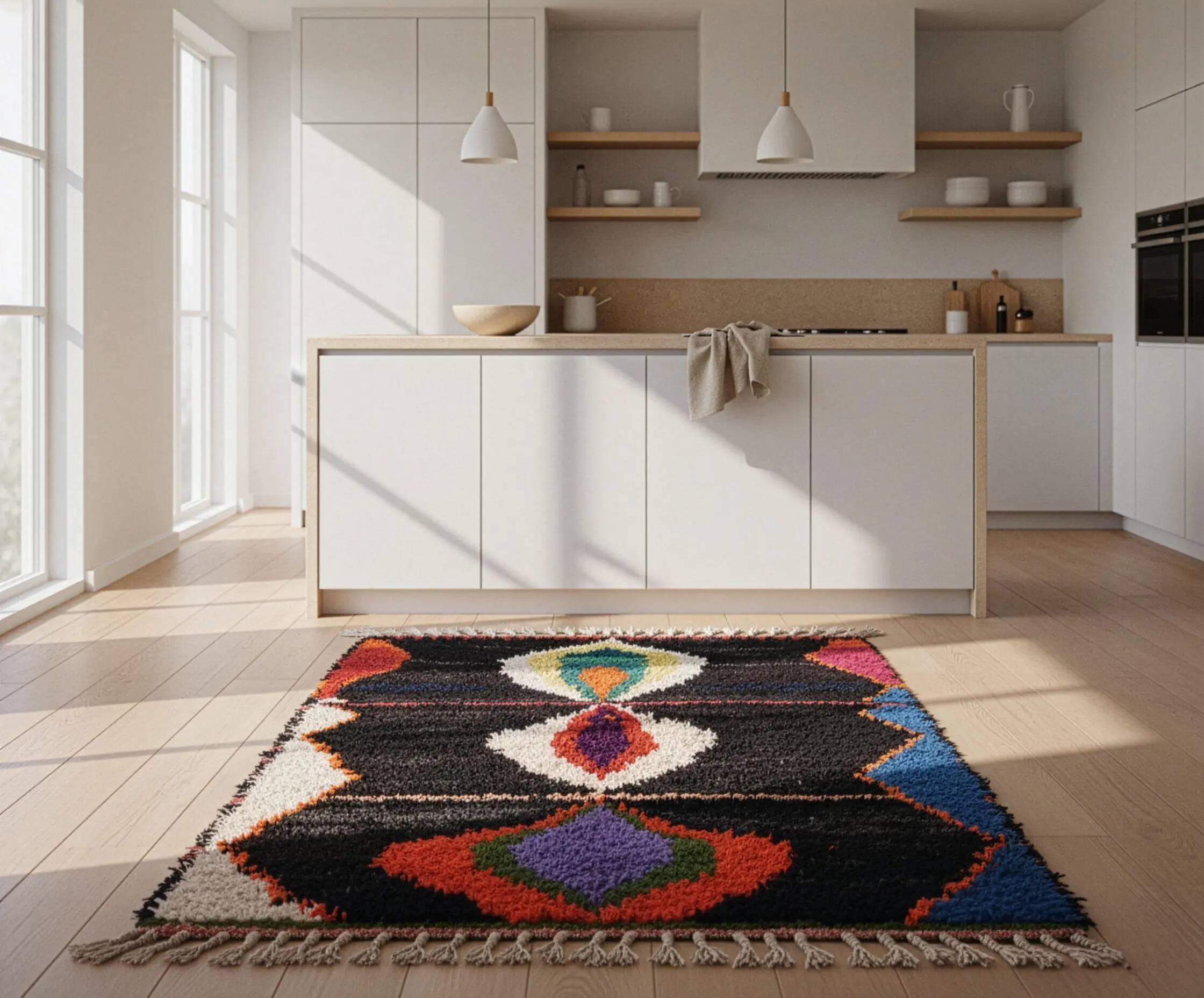 Moroccan rug made of natural wool, handmade, 3x2 m.