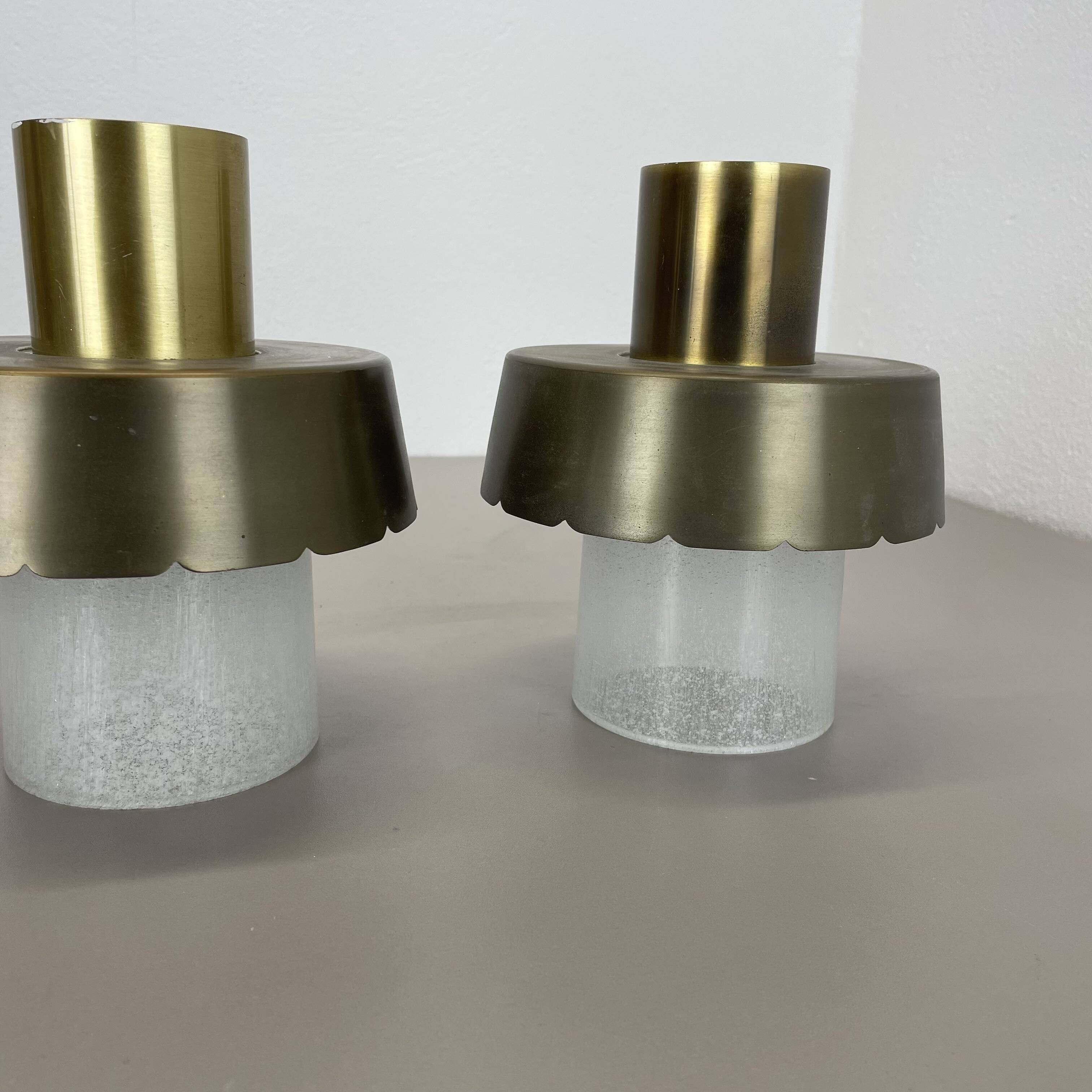 Set of two minimalist Brass and glass "tube" Ceiling Light, Italy 1970s